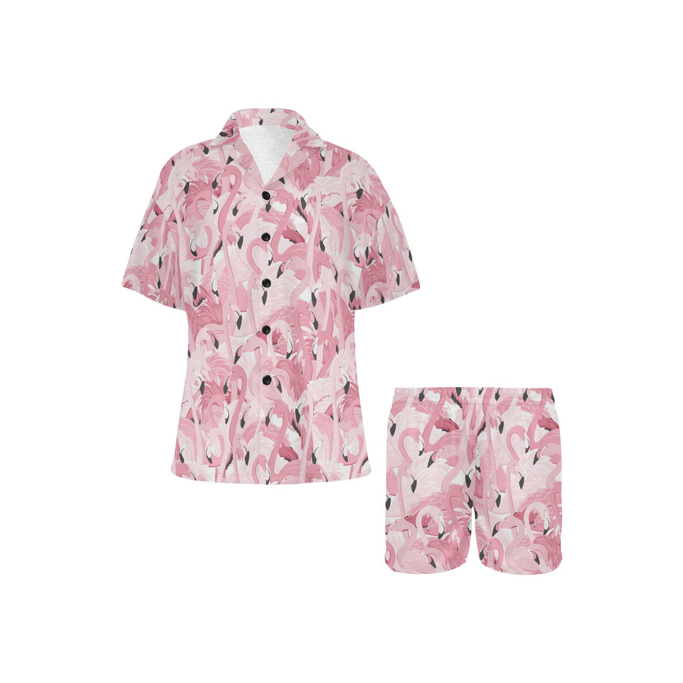 Pink flamingos pattern background Women's V-Neck Short Pajama Set
