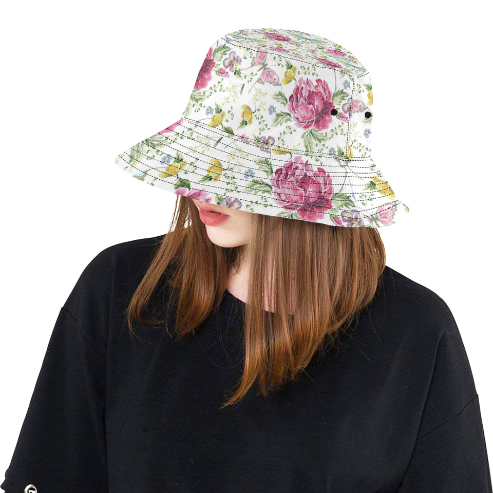 Hand drawn butterfly rose Unisex Bucket Hat