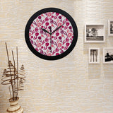 pink sketch tulip pattern Elegant Black Wall Clock