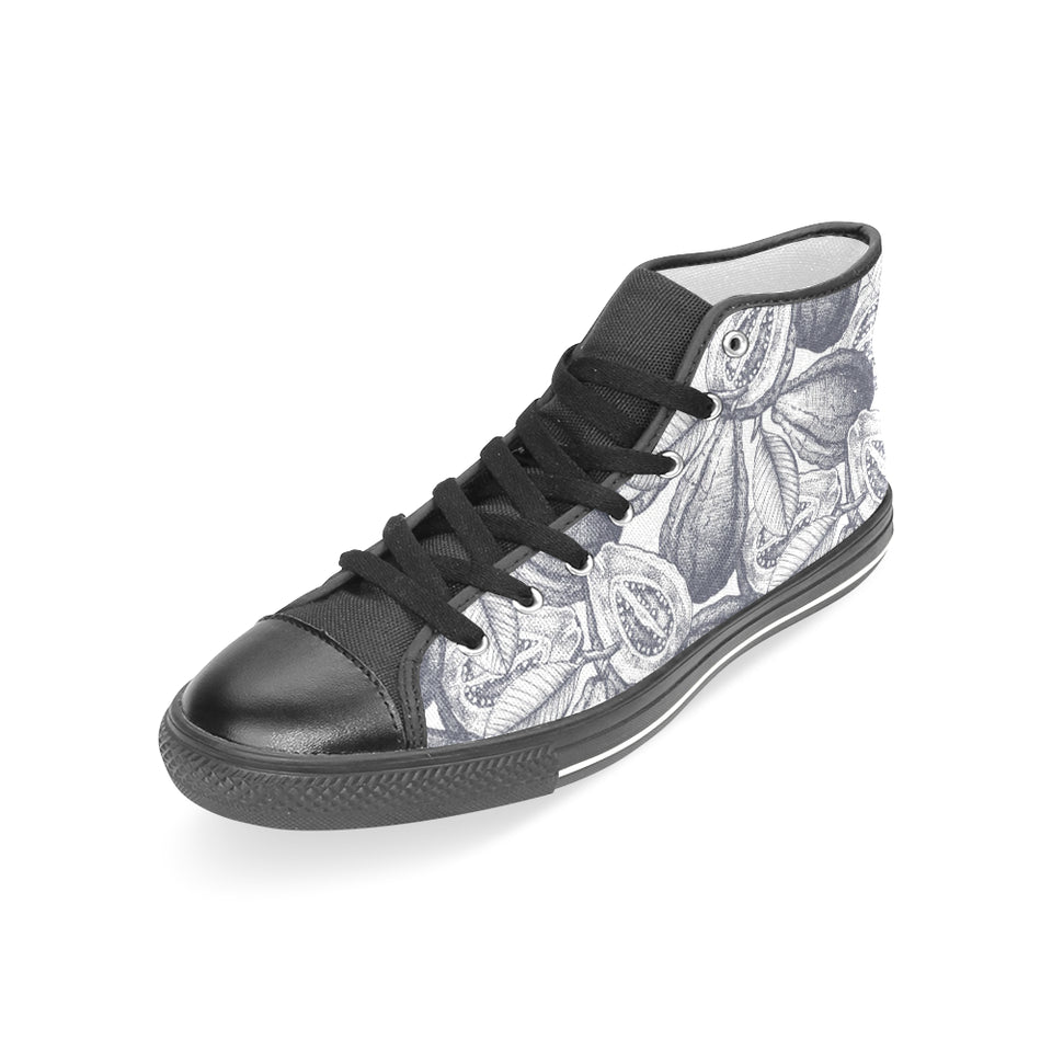 Guava tropical hand drawn pattern Women's High Top Canvas Shoes Black