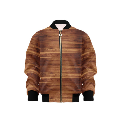 Wood Printed Pattern Print Design 04 Kids' Boys' Girls' Bomber Jacket