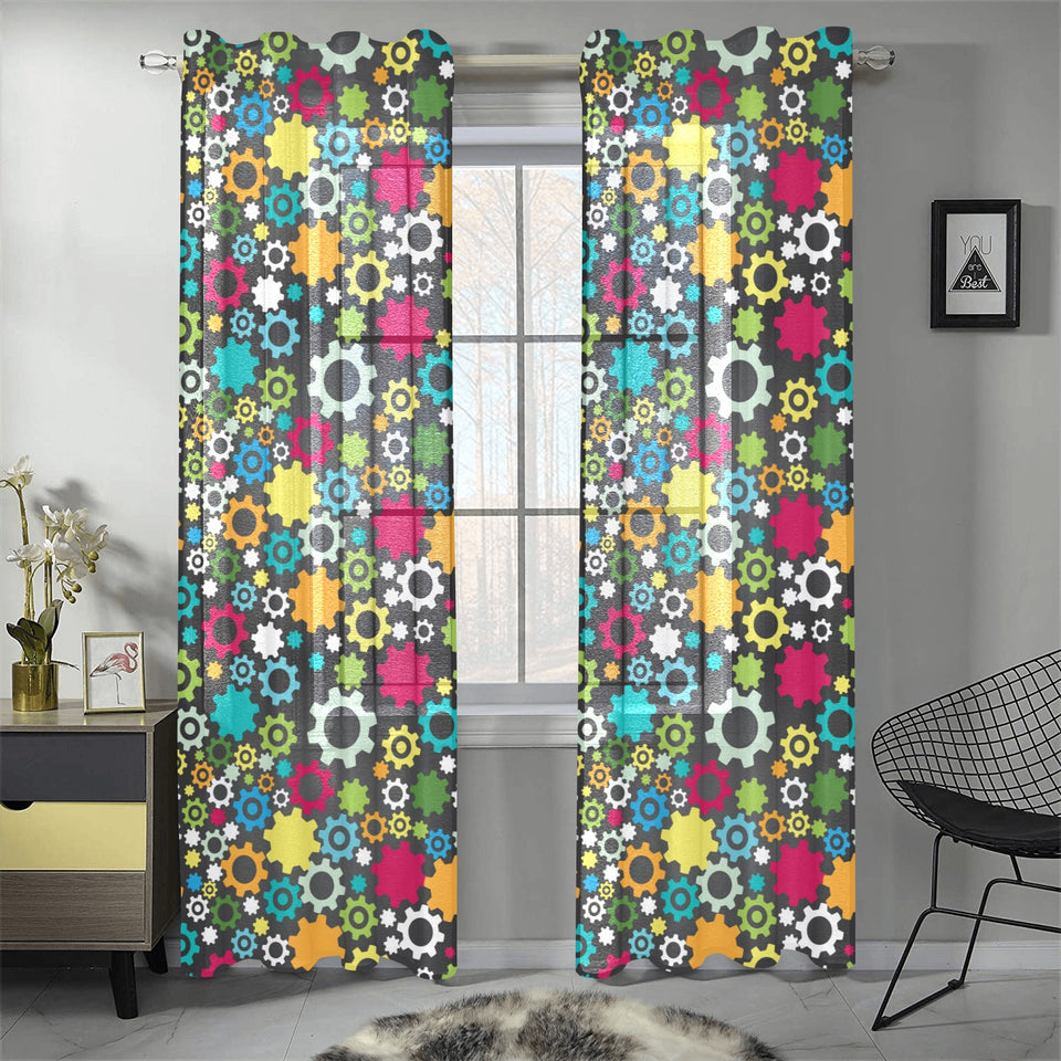 Gear Pattern Print Design 03 Gauze Curtain