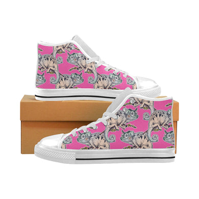 Chameleon lizard pattern pink background Men's High Top Canvas Shoes White