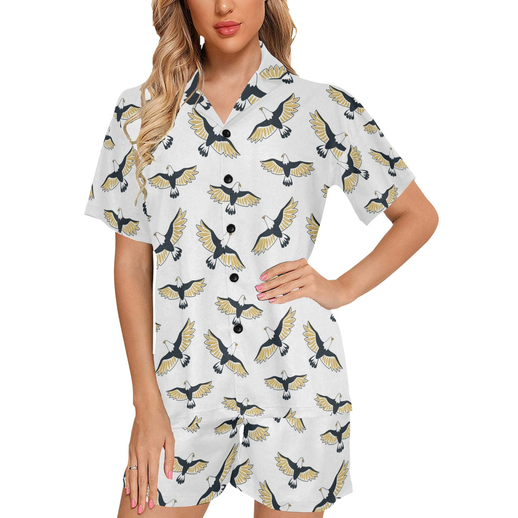 Eagle Pattern Print Design 03 Women's V-Neck Short Pajama Set