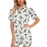 Eagle Pattern Print Design 03 Women's V-Neck Short Pajama Set