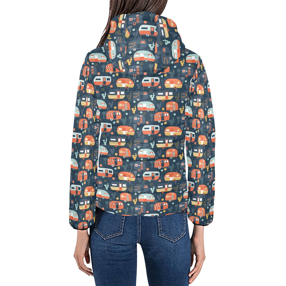 Camper Van Pattern Print Design 05 Women's Padded Hooded Jacket