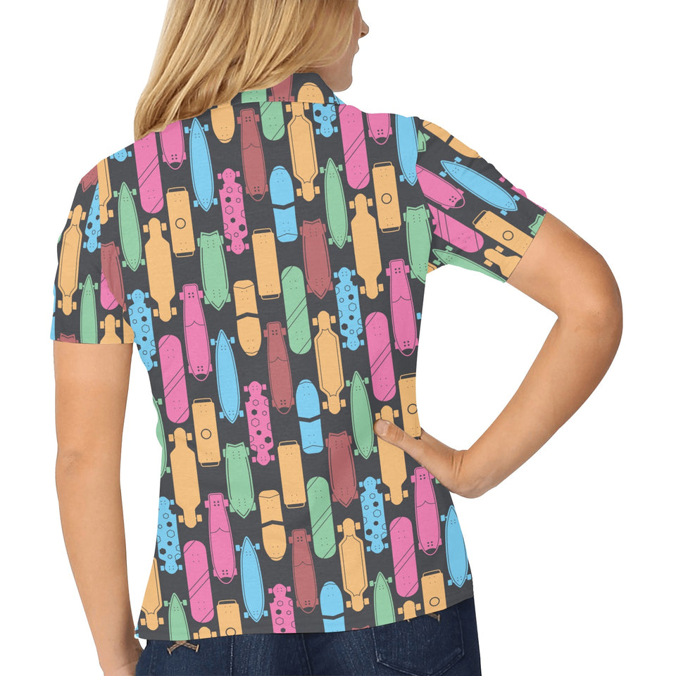 Skate Board Pattern Print Design 02 Women's All Over Print Polo Shirt
