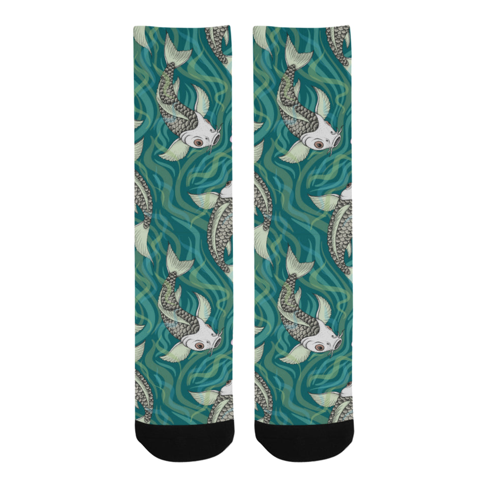 Koi Fish Carp Fish lotus pattern Crew Socks