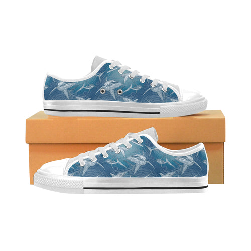 Shark hand drawn Men's Low Top Shoes White
