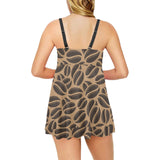 Coffee bean on brown background Chest Sexy Pleated Two Piece Swim Dress