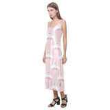 White swan and flower love pattern V-Neck Open Fork Long Dress
