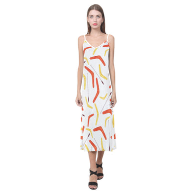 Waterclor boomerang Australian aboriginal ornament V-Neck Open Fork Long Dress