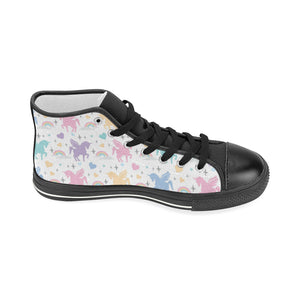 colorful unicorn rainbow heart pattern Women's High Top Canvas Shoes Black