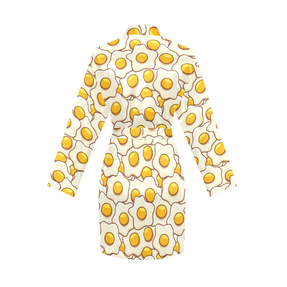 Fried Eggs Pattern Print Design 02 Women's Long Sleeve Belted Night Robe