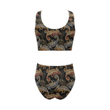 Chameleon lizard tropical leaves palm tree Chest Bowknot High Waisted Bikini Swimsuit