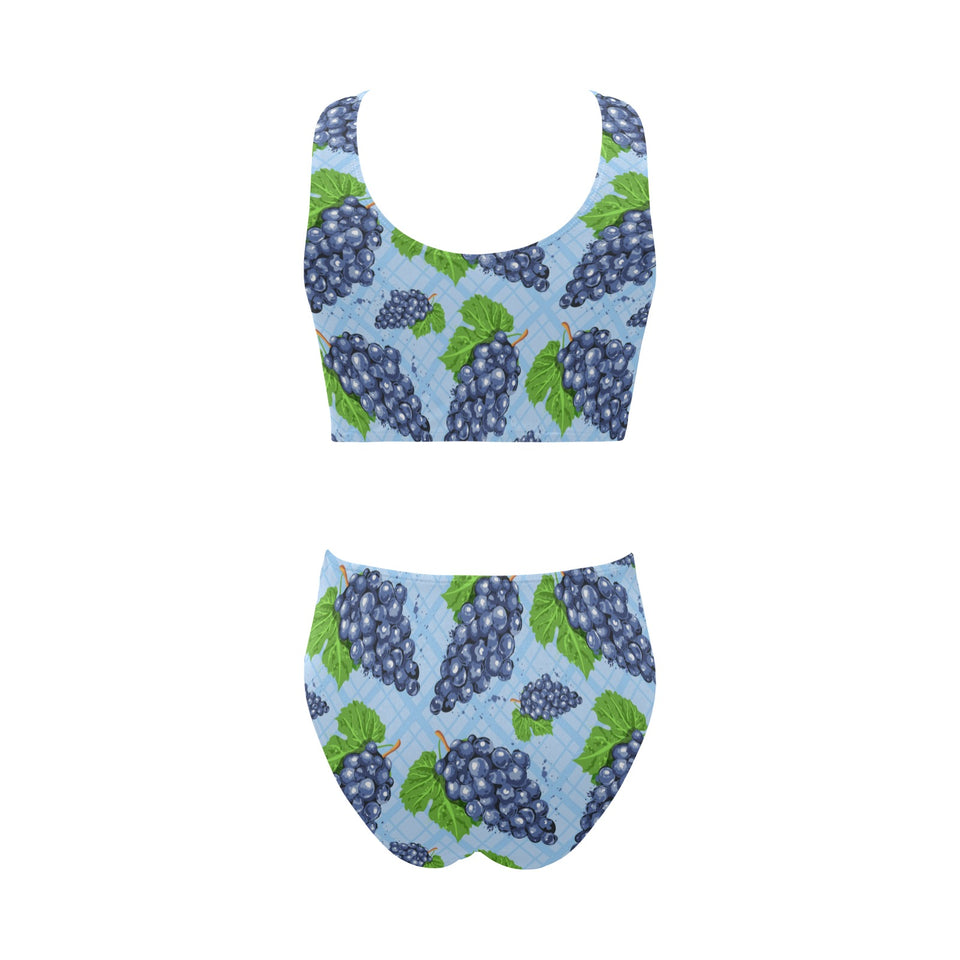Watercolor grape pattern Chest Bowknot High Waisted Bikini Swimsuit
