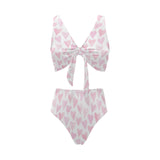 Watercolor pink heart pattern Chest Bowknot High Waisted Bikini Swimsuit