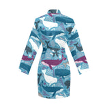Whale design pattern Women's Long Sleeve Belted Night Robe