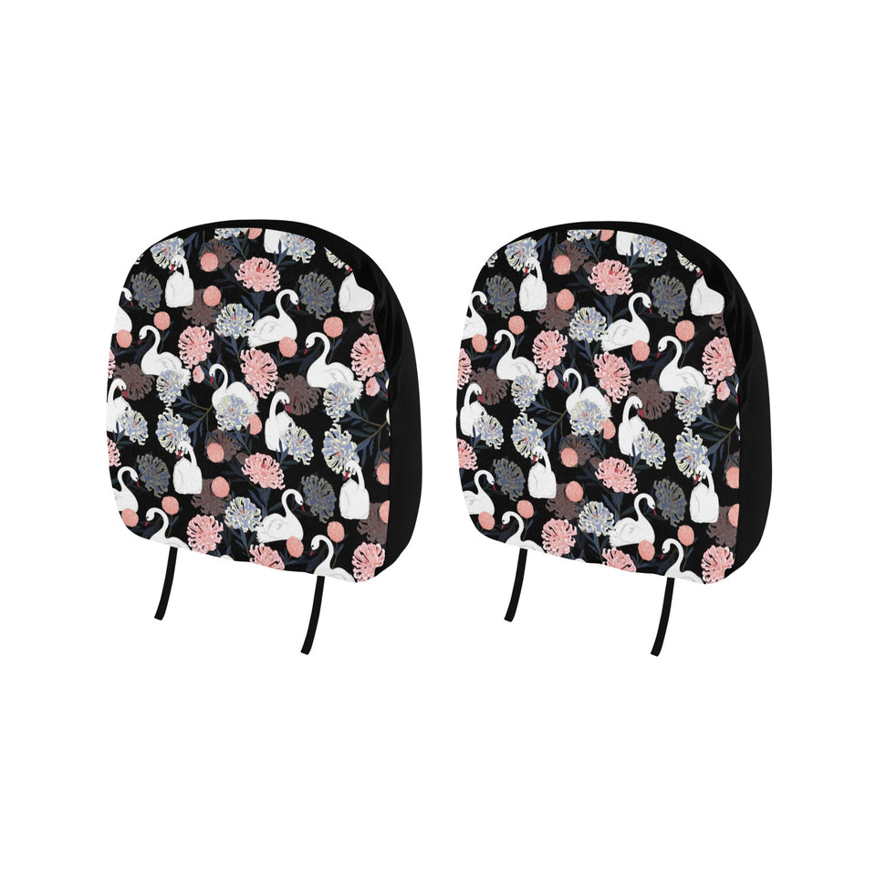 white swan blooming flower pattern Car Headrest Cover