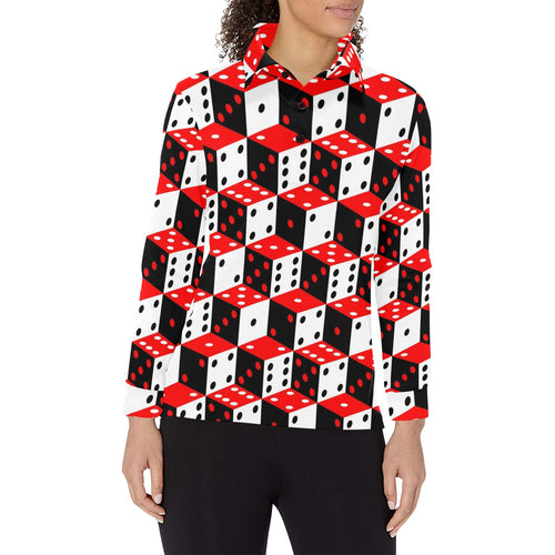 Dice Pattern Print Design 02 Women's Long Sleeve Polo Shirt