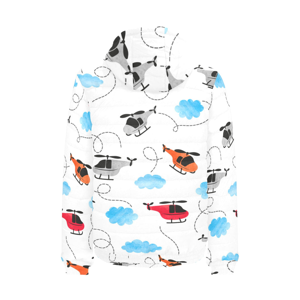 Watercolor helicopter cloud pattern Men's Padded Hooded Jacket