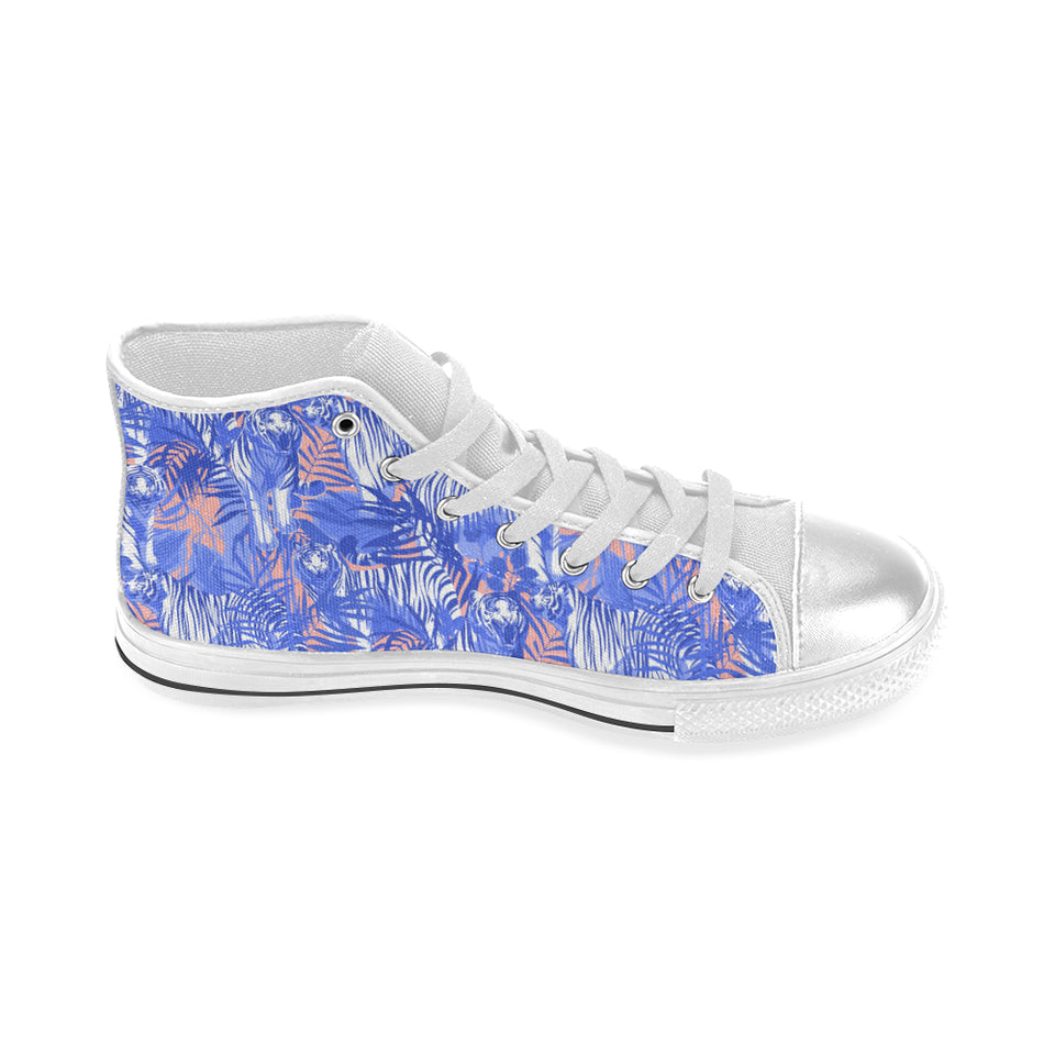 white bengal tigers pattern Women's High Top Canvas Shoes White