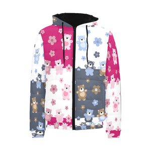 Teddy Bear Pattern Print Design 03 Men's Padded Hooded Jacket