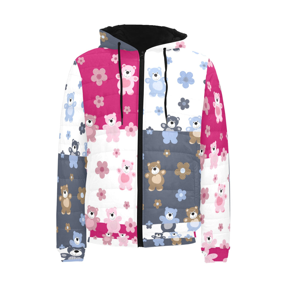 Teddy Bear Pattern Print Design 03 Men's Padded Hooded Jacket