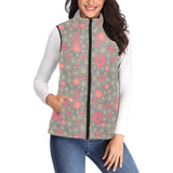 Red gold Sakura cherry blossom gray background Women's Padded Vest