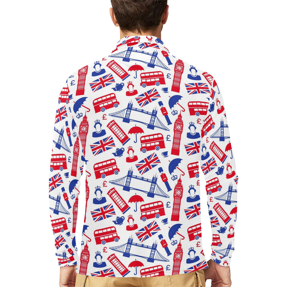 British Pattern Print Design 01 Men's Long Sleeve Polo Shirt