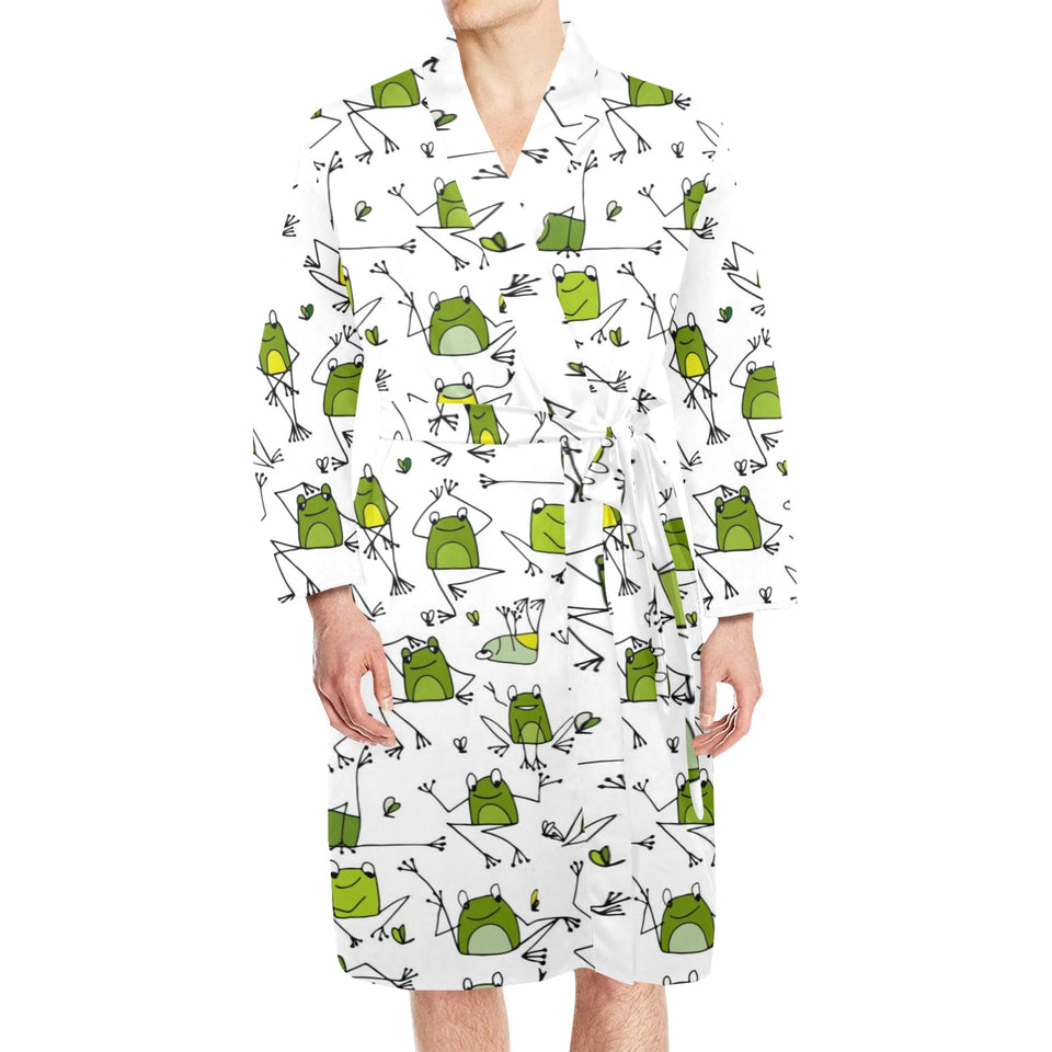 Sketch funny frog pattern Men's Long Sleeve Belted Night Robe