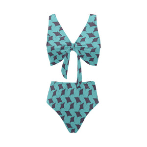 Stingray Pattern Print Design 02 Chest Bowknot High Waisted Bikini Swimsuit