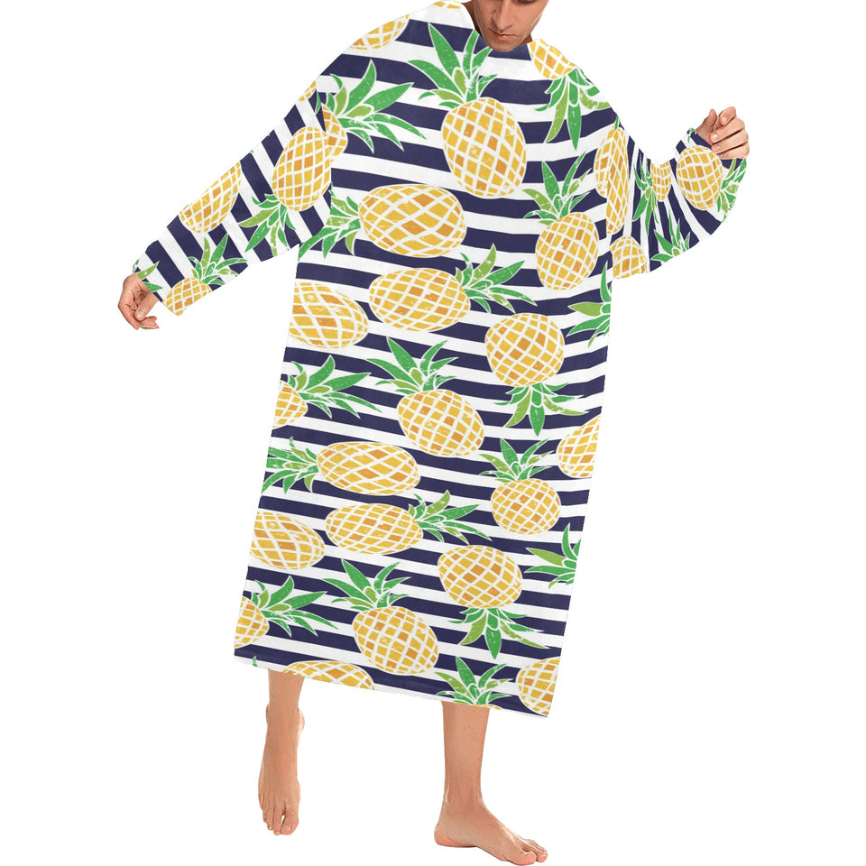 Pineapples pattern striped background Blanket Robe with Sleeves