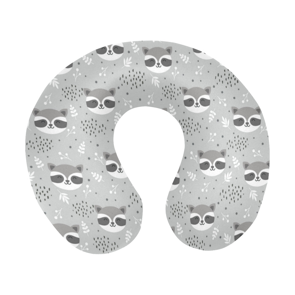 Cute raccoons leaves dot U-Shaped Travel Neck Pillow