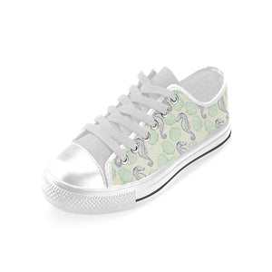 Seahorse shell pattern Men's Low Top Shoes White