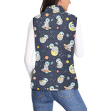 Cute sloth astronaut star planet rocket pattern Women's Padded Vest
