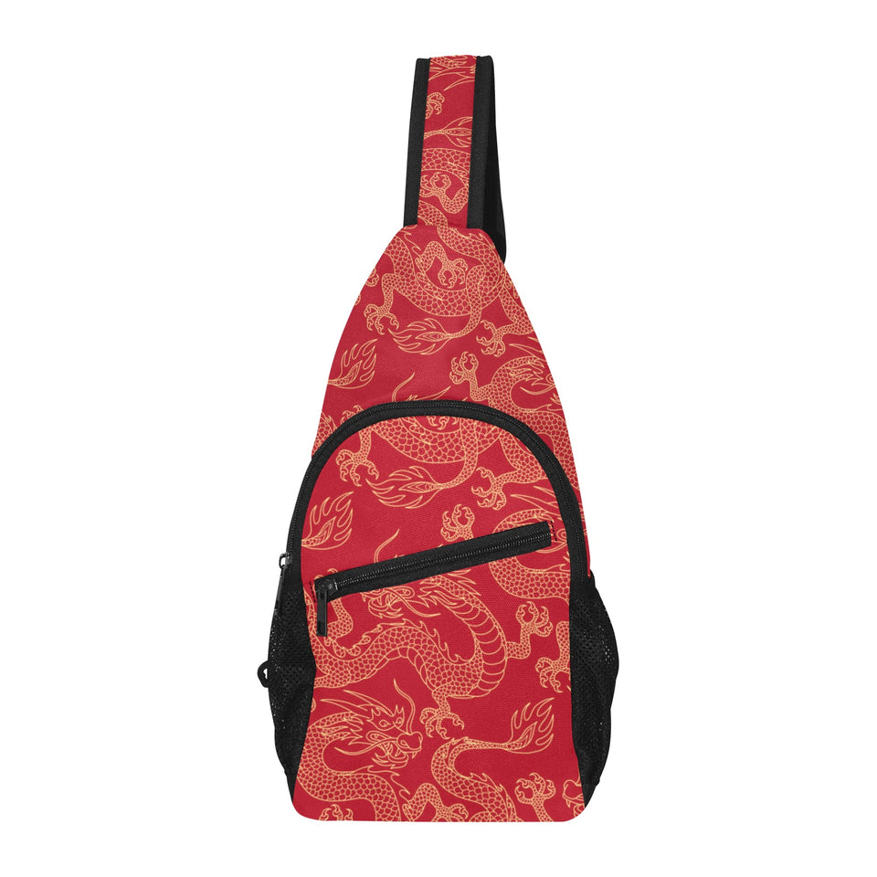 Gold dragons red background All Over Print Chest Bag