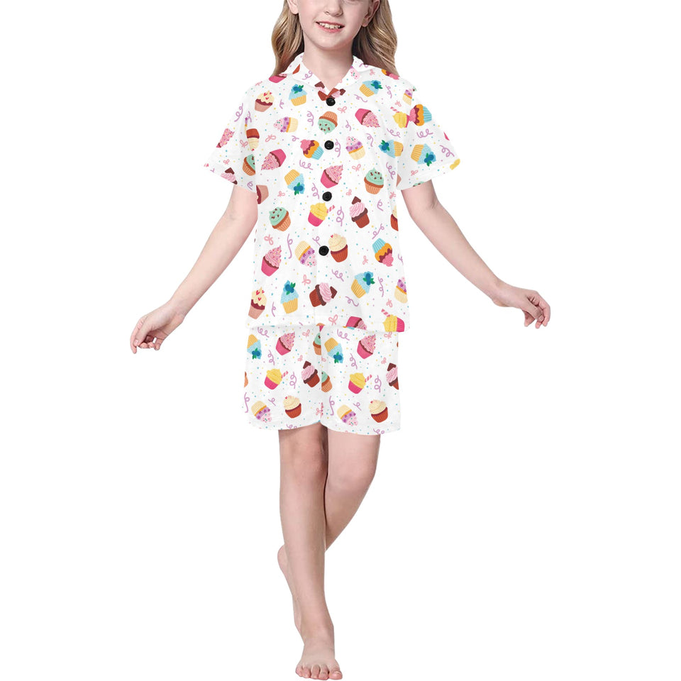 Cake cupcake design pattern Kids' Boys' Girls' V-Neck Short Pajama Set