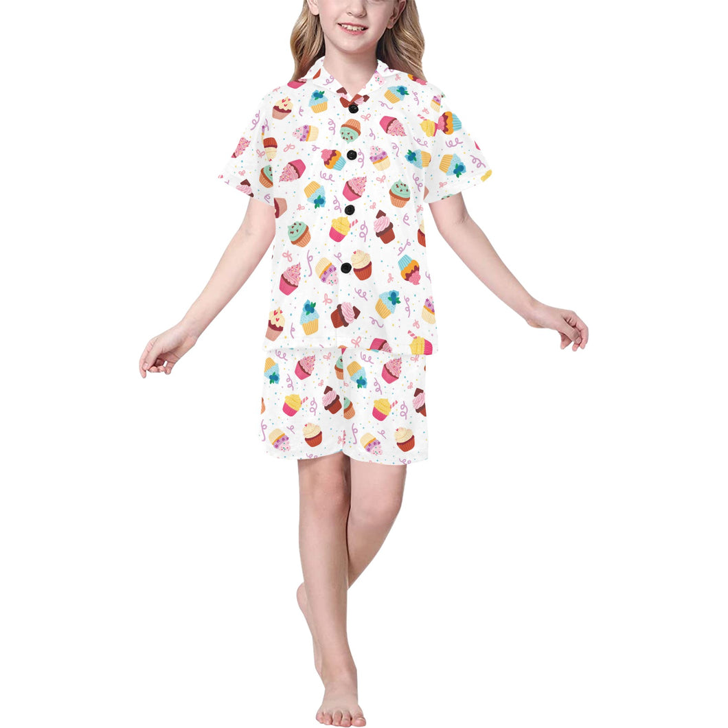 Cake cupcake design pattern Kids' Boys' Girls' V-Neck Short Pajama Set