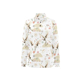 Beautiful Japanese cranes pattern Women's Long Sleeve Polo Shirt