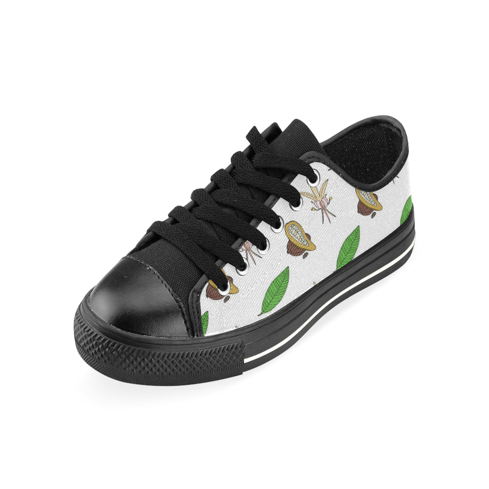Color hand drawn cacao pattern Men's Low Top Canvas Shoes Black