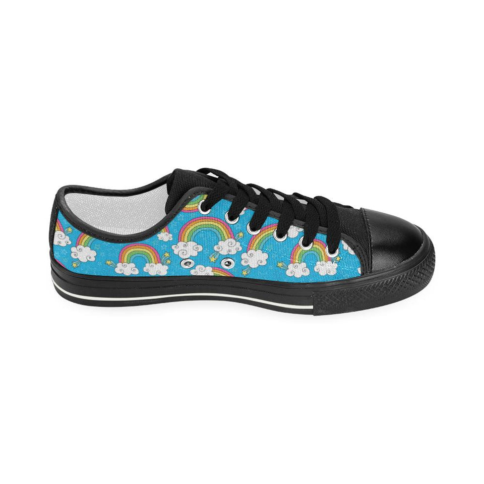 Rainbows Sky Clouds Pattern Kids' Boys' Girls' Low Top Canvas Shoes Black