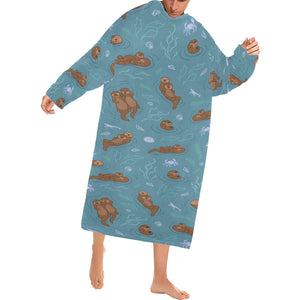 Sea otters pattern Blanket Robe with Sleeves