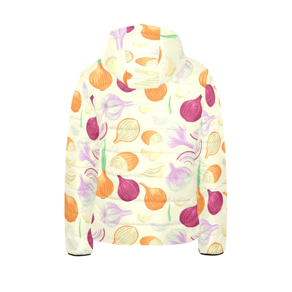 Onion garlic white red pattern Kids' Boys' Girls' Padded Hooded Jacket