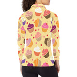 cake cupcake heart cherry pattern Women's Long Sleeve Polo Shirt