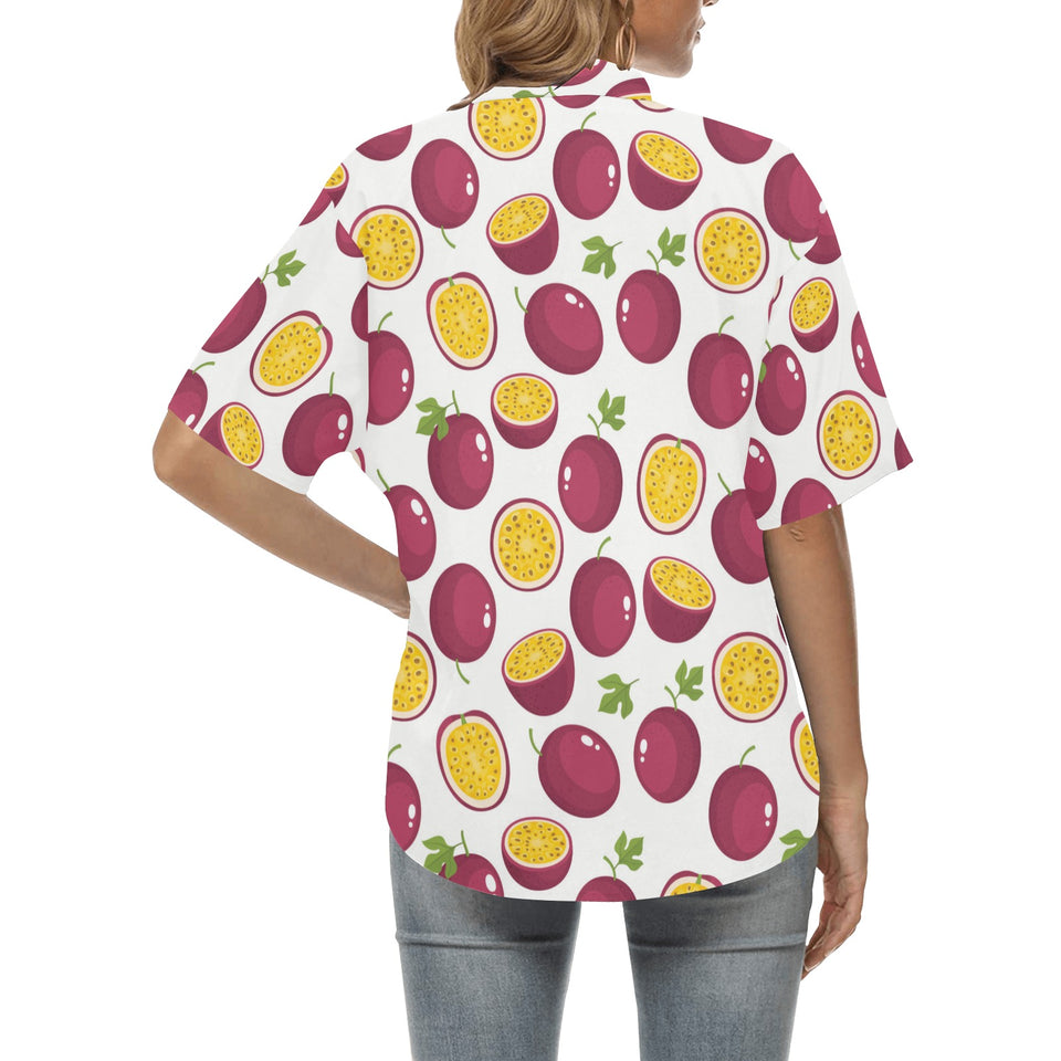 Passion fruit design pattern Women's All Over Print Hawaiian Shirt