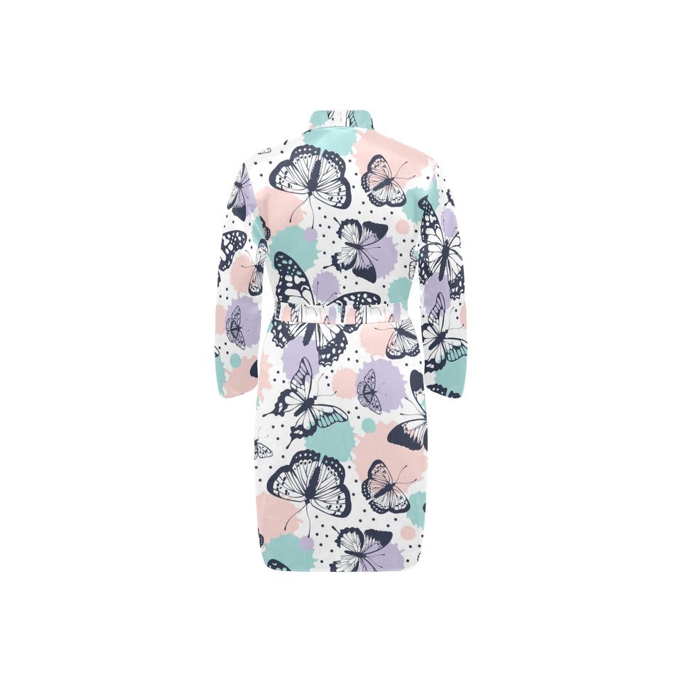 Butterfly pattern Men's Long Sleeve Belted Night Robe