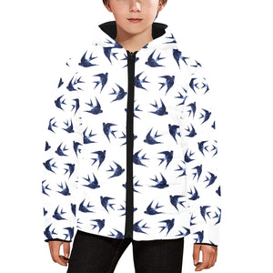 Swallow Pattern Print Design 03 Kids' Boys' Girls' Padded Hooded Jacket