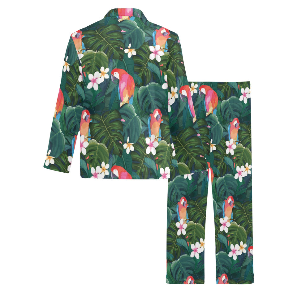 Parrot Palm tree leaves flower hibiscus pattern Men's Long Pajama Set