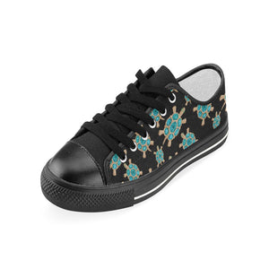 Sea turtle blue stone pattern Kids' Boys' Girls' Low Top Canvas Shoes Black